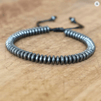 Bracelet Homme en Hématite – Perles Disques et Macramé Fait Main