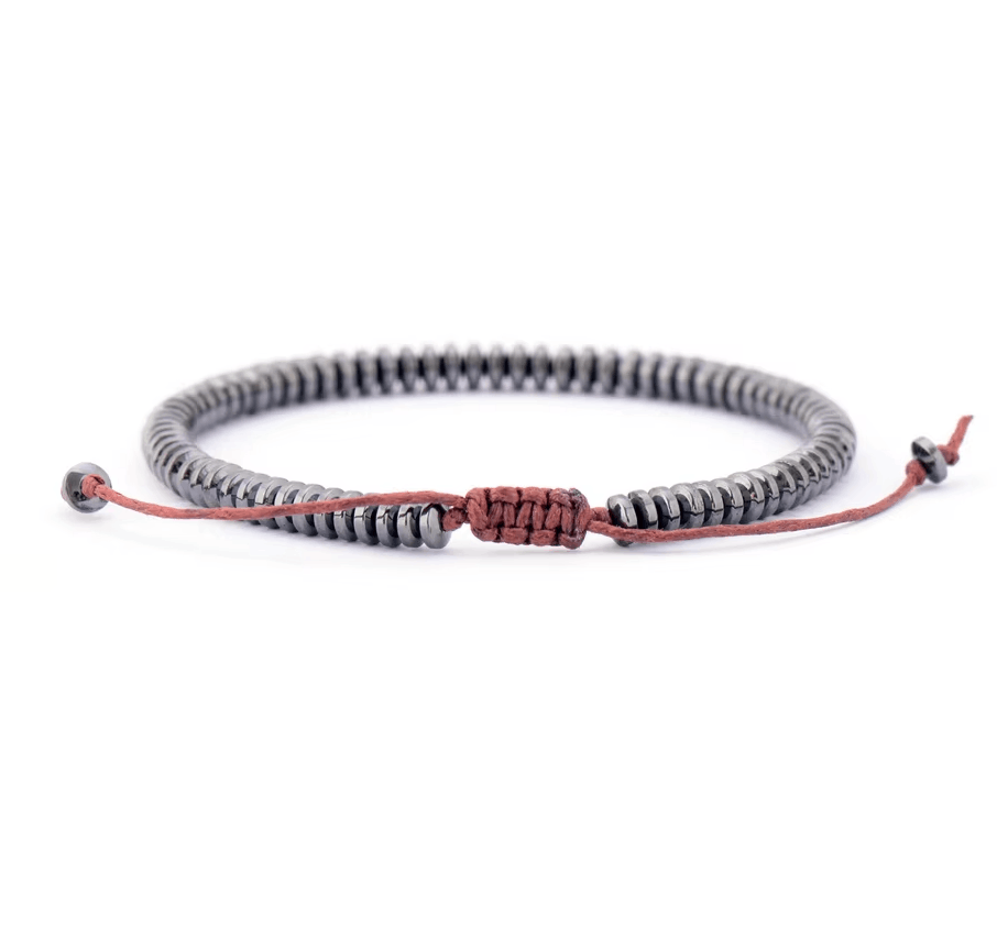 Bracelet Homme en Hématite – Perles Disques et Macramé Fait Main