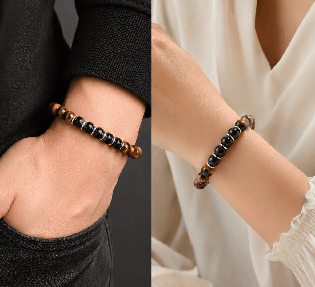 Bracelet Unisexe en Pierre de Sable Bleu & Œil de Tigre
