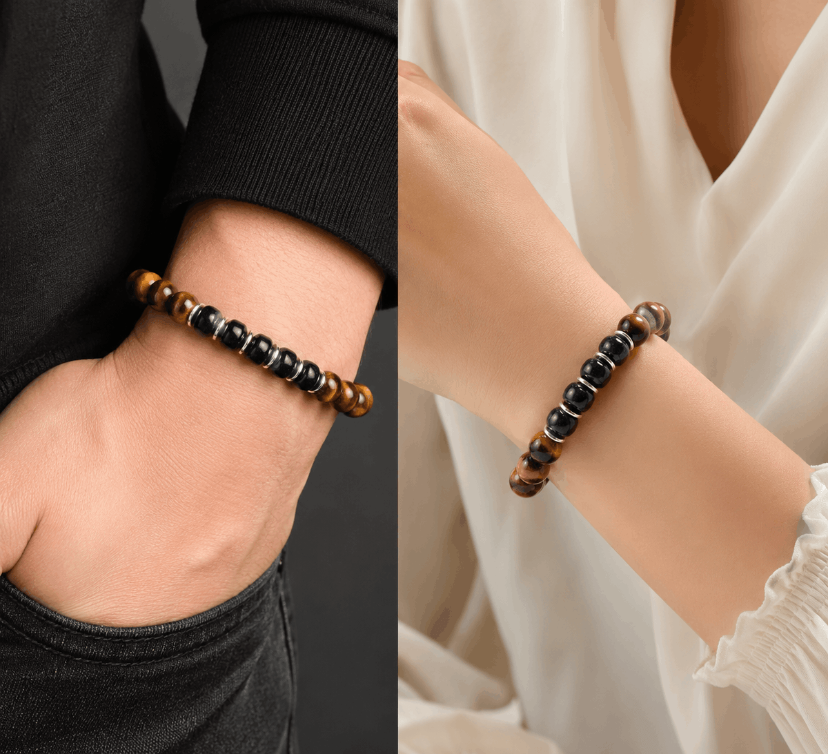 Bracelet Unisexe en Pierre de Sable Bleu & Œil de Tigre