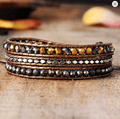 Bracelet Wrap en Cuir Tressé & Pyrite – 3 Tours