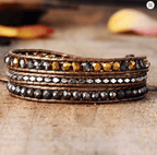 Bracelet Wrap en Cuir Tressé & Pyrite – 3 Tours