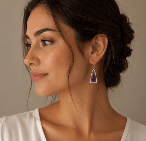 Boucles d’Oreilles Géométriques en Améthyste Naturelle