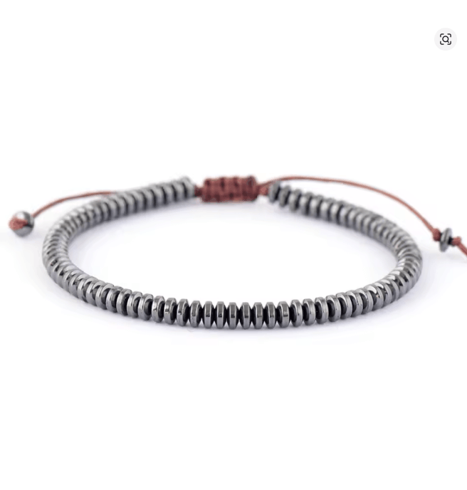 Bracelet Homme en Hématite – Perles Disques et Macramé Fait Main