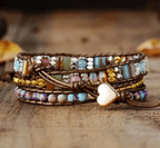Bracelet Wrap Rhodonite & Jaspe – Cuir Naturel