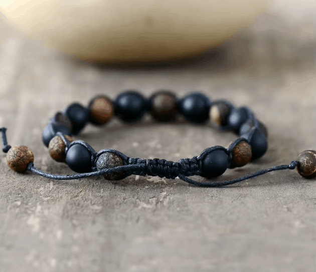 Bracelet Homme en Onyx – Perles et Cordon Tressé Fait Main