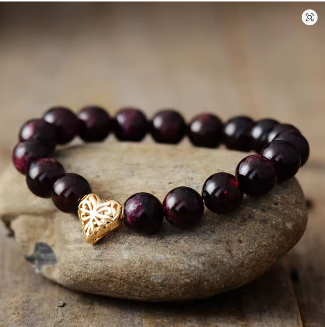 Bracelet en Grenat Naturel avec Breloque Cœur