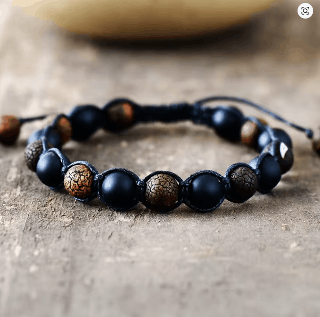 Bracelet Homme en Onyx – Perles et Cordon Tressé Fait Main