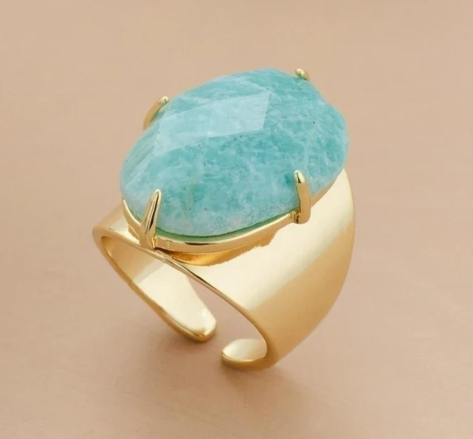 Bague Éclat d’Amazonite – Pierre Naturelle Ajustable