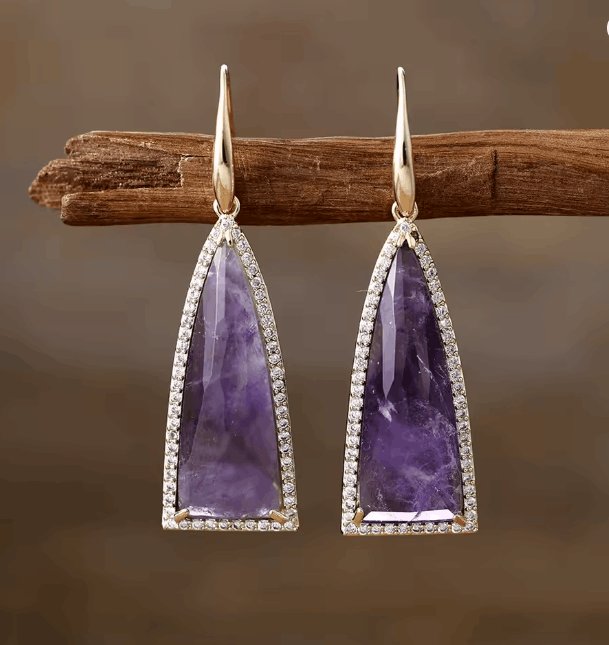 Boucles d’Oreilles Géométriques en Améthyste Naturelle