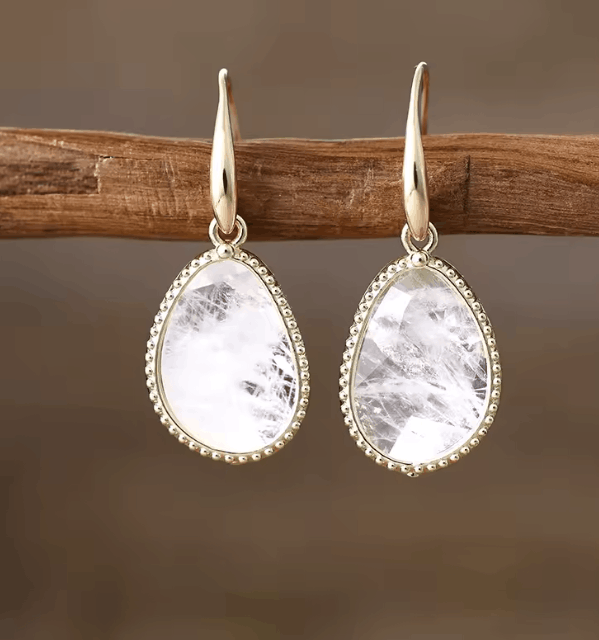 Boucles d’Oreilles Pendantes en Pierre Naturelle – Quartz ou Onyx Noir
