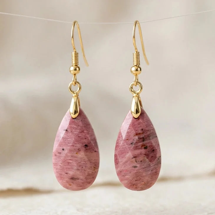 Boucles d’Oreilles Pendantes en Rhodonite Naturelle