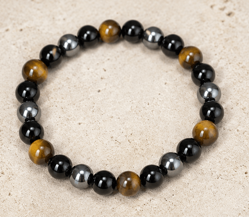 Braceleten Œil de Tigre, Obsidienne & Hématite