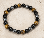 Braceleten Œil de Tigre, Obsidienne & Hématite