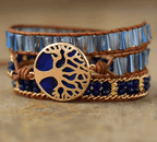 Bracelet Manchette Bohème 3 Brins en Cuir & Lapis-Lazuli – Racines d’Azur