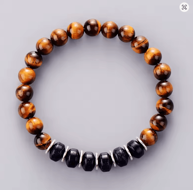 Bracelet Unisexe en Pierre de Sable Bleu & Œil de Tigre