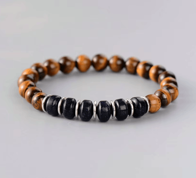 Bracelet Unisexe en Pierre de Sable Bleu & Œil de Tigre