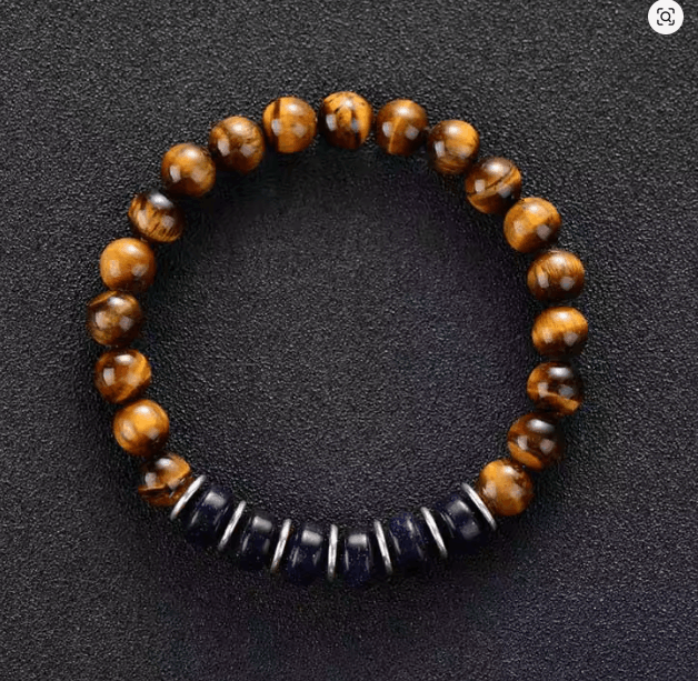 Bracelet Unisexe en Pierre de Sable Bleu & Œil de Tigre