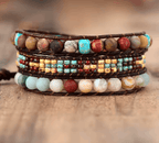 Bracelet Wrap Vintage en Jaspe – Perles en Pierre Naturelle & Cuir Bohème