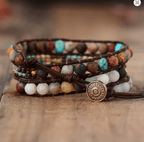 Bracelet Wrap Vintage en Jaspe – Perles en Pierre Naturelle & Cuir Bohème