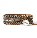Bracelet Wrap en Cuir Tressé & Pyrite – 3 Tours