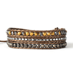 Bracelet Wrap en Cuir Tressé & Pyrite – 3 Tours
