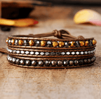 Bracelet Wrap en Cuir Tressé & Pyrite – 3 Tours