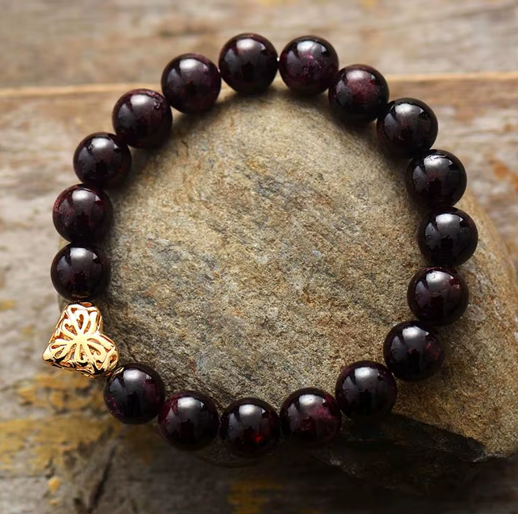 Bracelet en Grenat Naturel avec Breloque Cœur