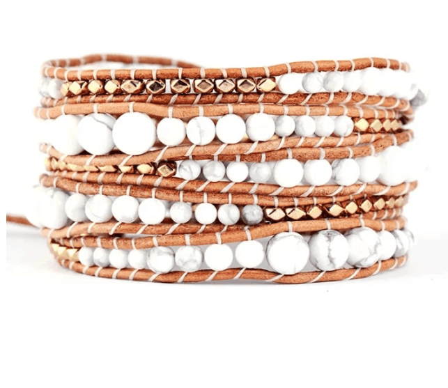 Bracelet Pure Bohème – Cuir Naturel & Perles de Howlite, 5 Brins