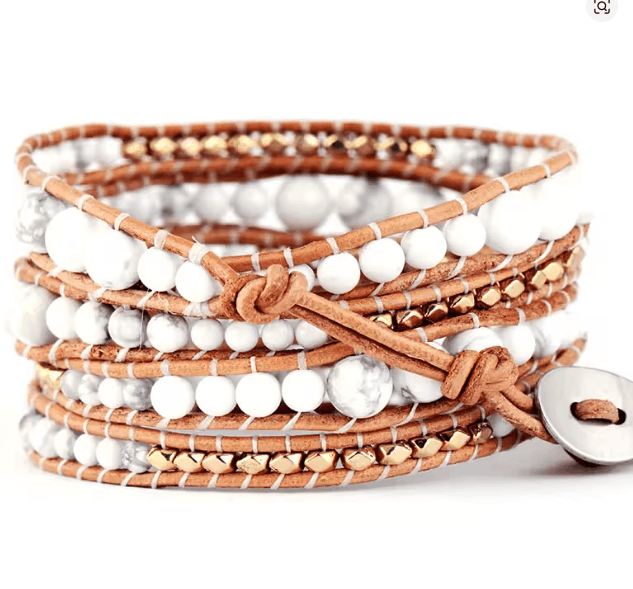 Bracelet Pure Bohème – Cuir Naturel & Perles de Howlite, 5 Brins