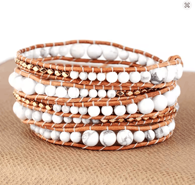 Bracelet Pure Bohème – Cuir Naturel & Perles de Howlite, 5 Brins