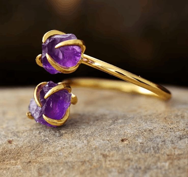 Bague en Améthyste Naturelle – Double Pierre