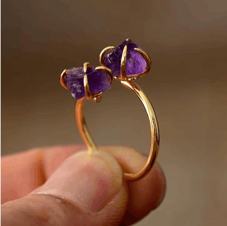 Bague en Améthyste Naturelle – Double Pierre