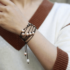 Collier-Bracelet  Bohème Long en Perles Noires & Cordon– Style Chapelet