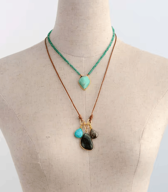 Collier Éclat Bohème – Labradorite, Amazonite & Pyrite
