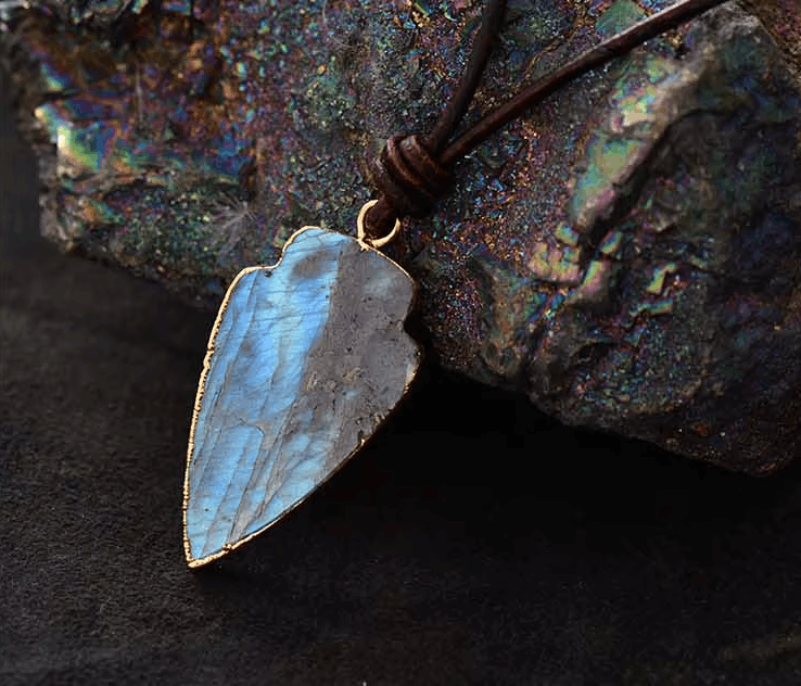 Collier Mala Unisexe en Labradorite et Cuir – Fait Main